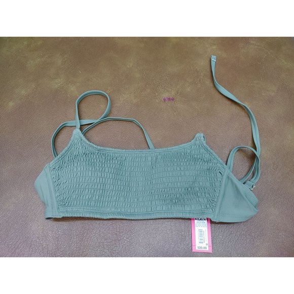 Junior's Smocked Bralette Bikini Top - Xhilaration Sage Green Size D/DD - Picture 3 of 5